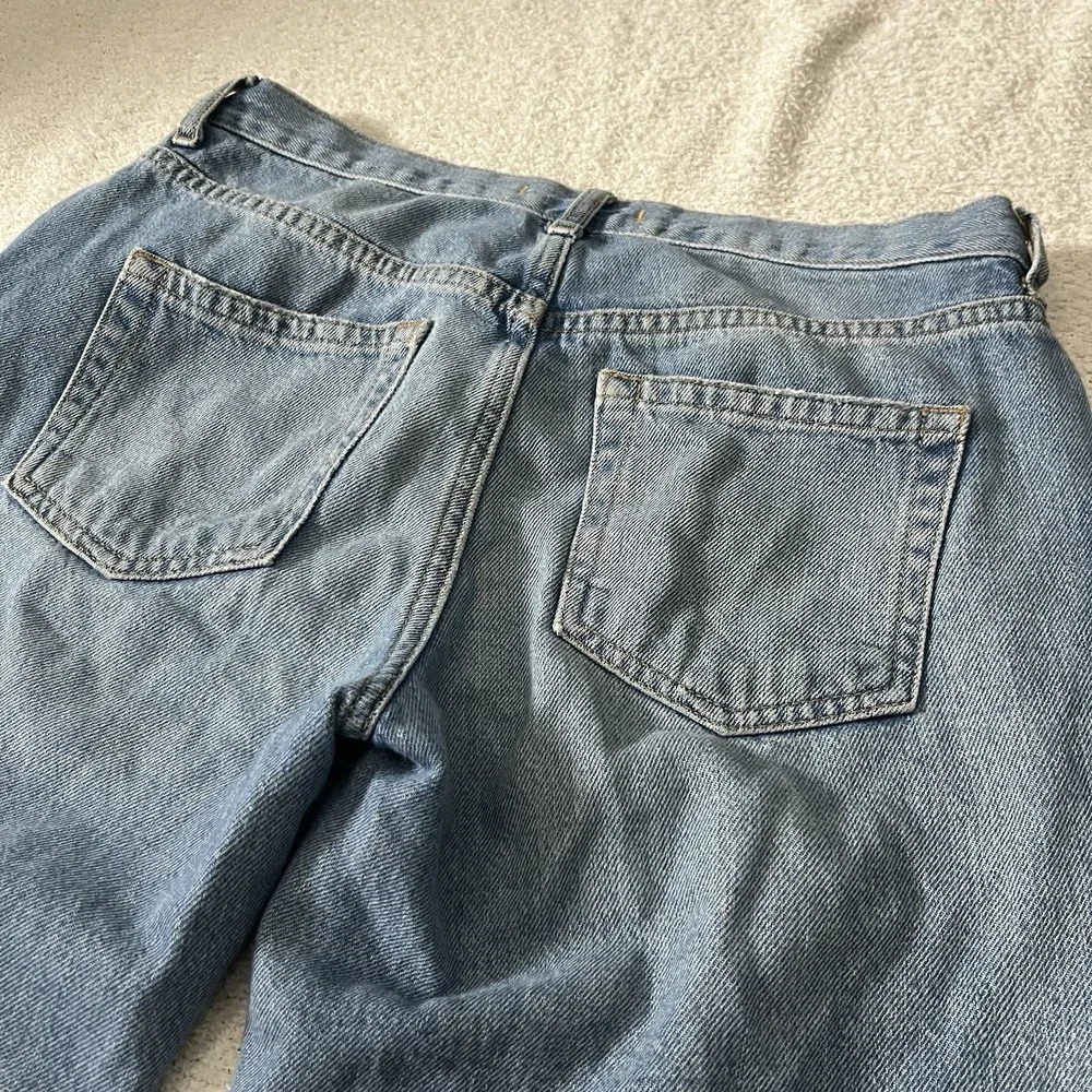 We The Free Jeans Women 28 Blue Distressed Straight Leg High Rise Button Fly Raw